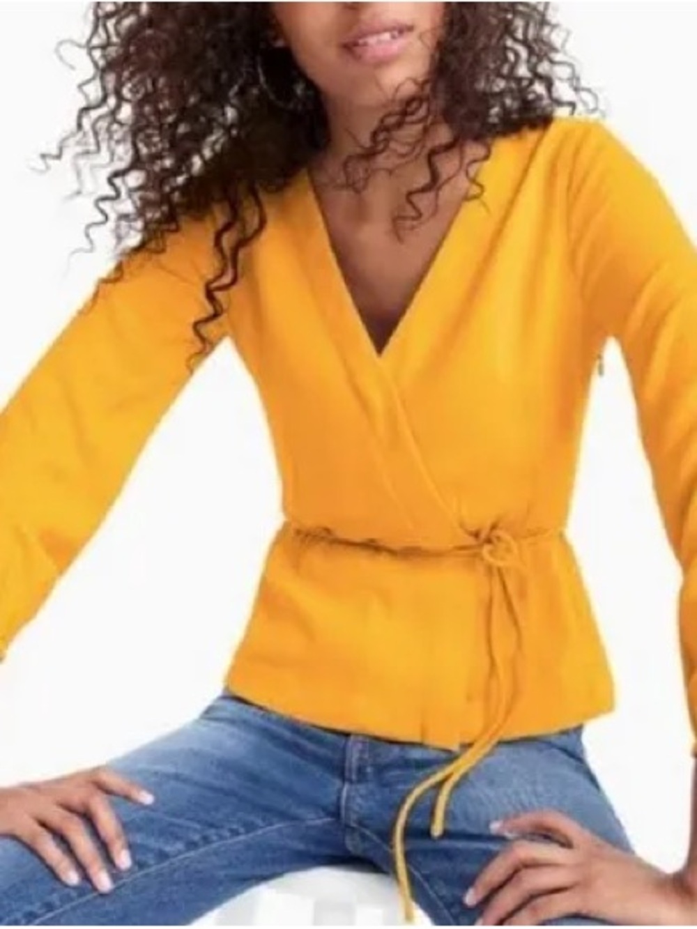 J. Crew Golden Yellow Blouse with Wrap Detail, Size 8
